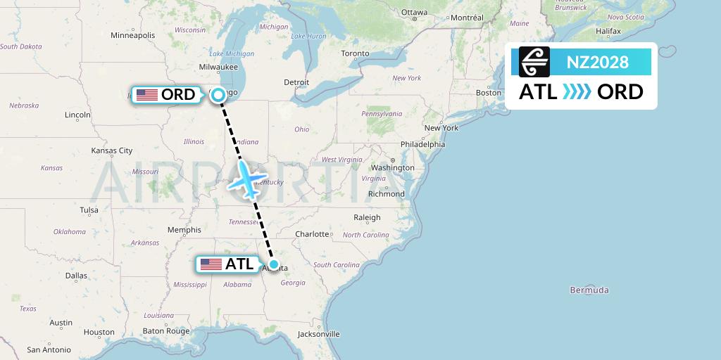 NZ2028 Air New Zealand Flight Map: Atlanta to Chicago