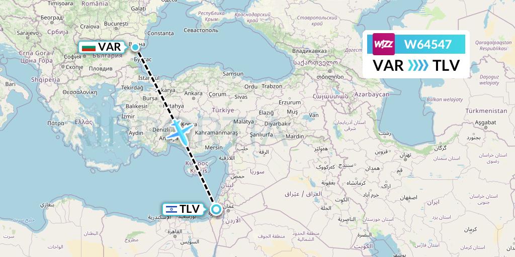 W64547 Wizz Air Flight Map: Varna to Tel Aviv