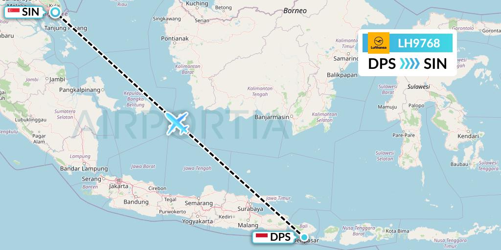 LH9768 Lufthansa Flight Map: Denpasar to Singapore
