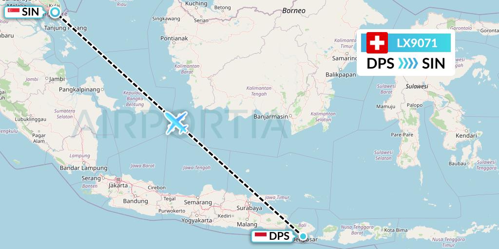 LX9071 Swiss Flight Map: Denpasar to Singapore