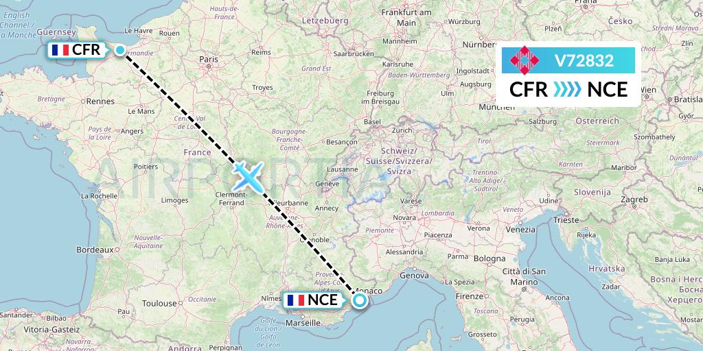 V72832 Volotea Flight Map: Caen to Nice
