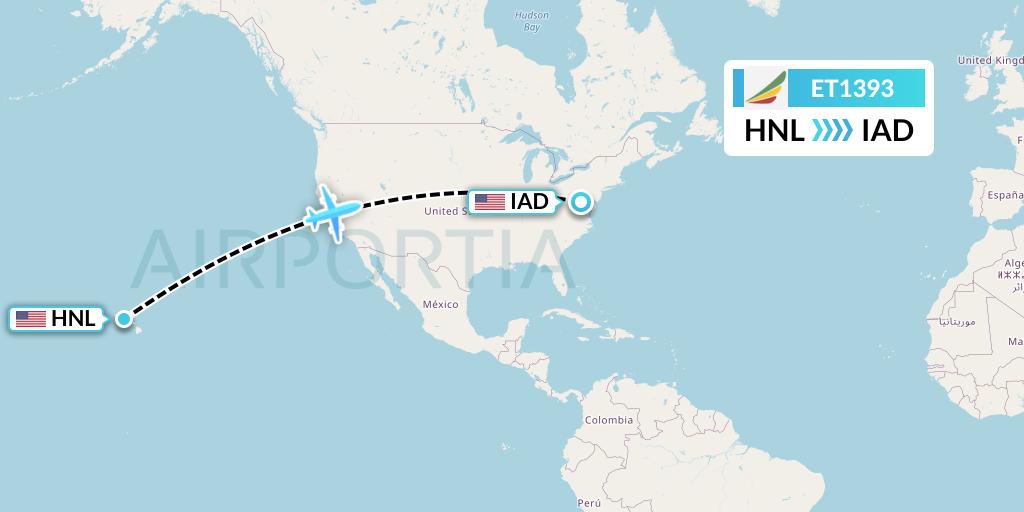 ET1393 Ethiopian Airlines Flight Map: Honolulu to Washington