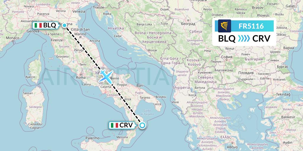 FR5116 Ryanair Flight Map: Bologna to Crotone