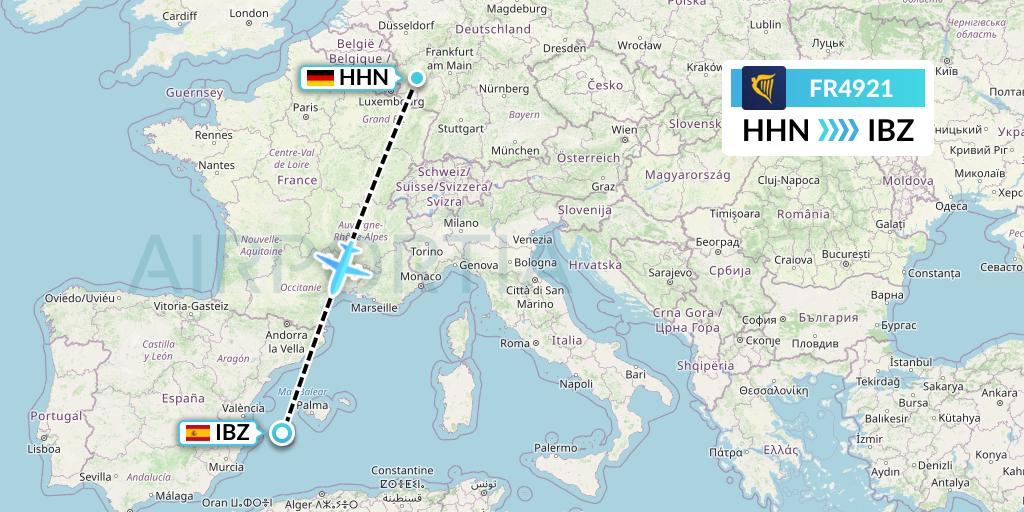 FR4921 Ryanair Flight Map: Hahn to Ibiza