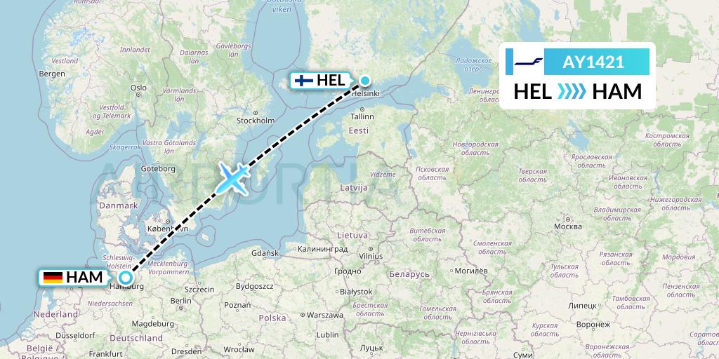 AY1421 Finnair Flight Map: Helsinki to Hamburg