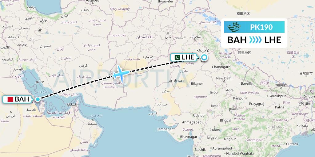 PK190 Pakistan International Airlines Flight Map: Bahrain to Lahore