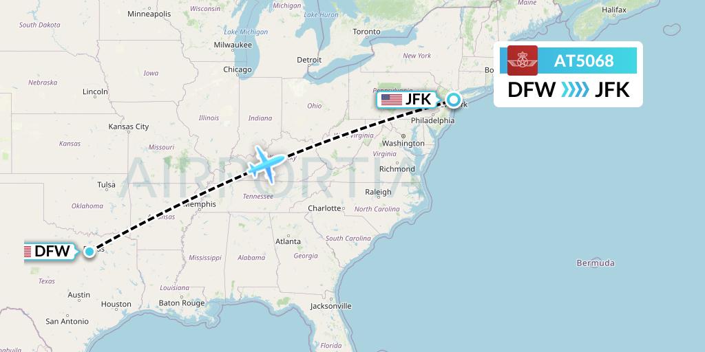 AT5068 Royal Air Maroc Flight Map: Dallas to New York