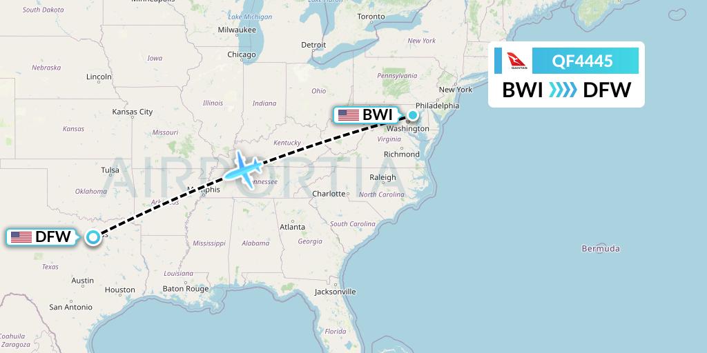 QF4445 Qantas Flight Map: Baltimore to Dallas