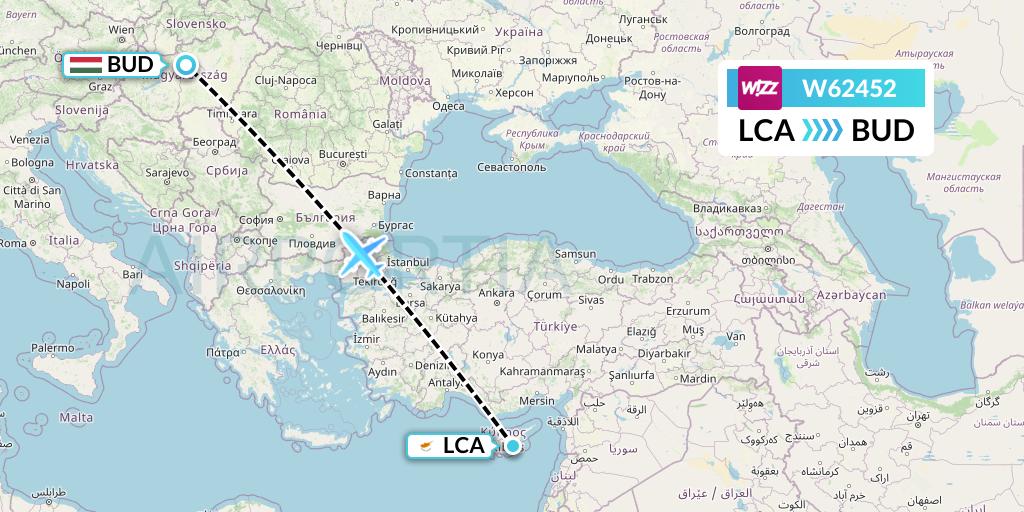 W62452 Wizz Air Flight Map: Larnaca to Budapest