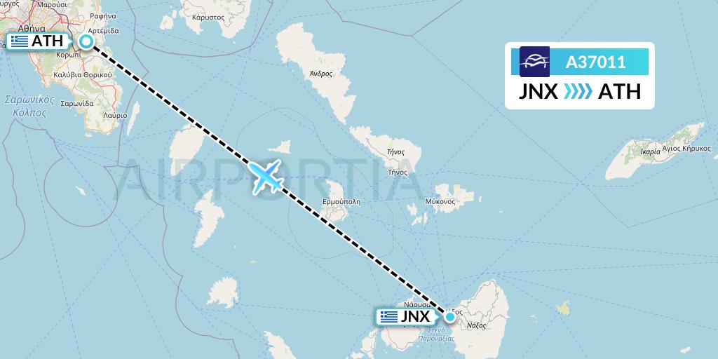 A37011 Aegean Airlines Flight Map: Naxos to Athens