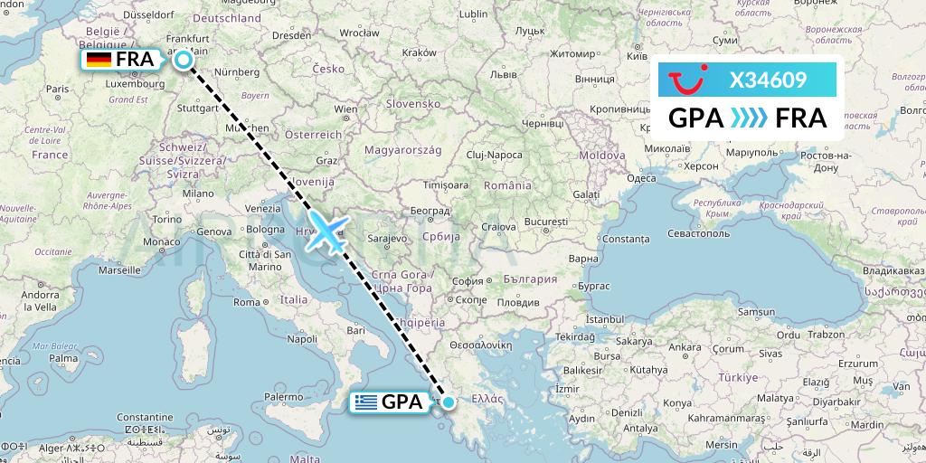 X34609 TUI fly Germany Flight Map: Patras to Frankfurt