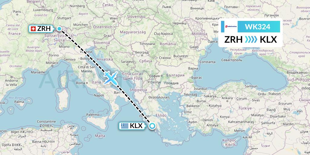 WK324 Edelweiss Air Flight Map: Zurich to Kalamata