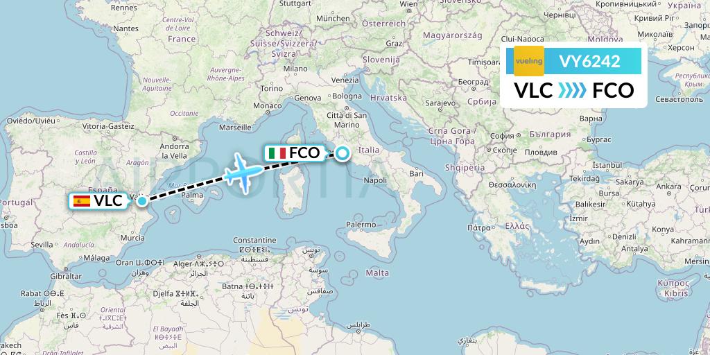 VY6242 Vueling Flight Map: Valencia to Rome