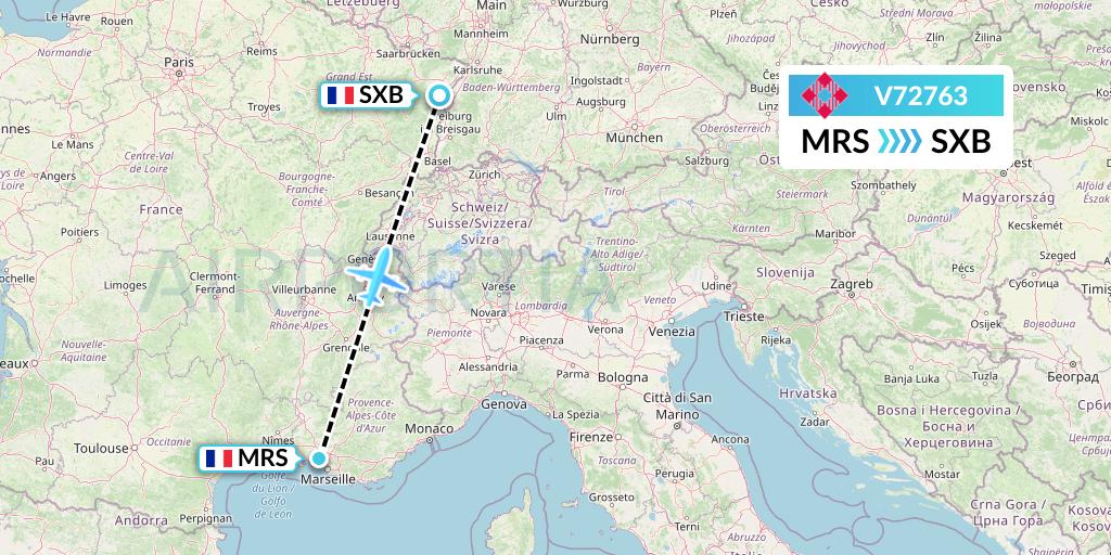 V72763 Volotea Flight Map: Marseille to Strasbourg