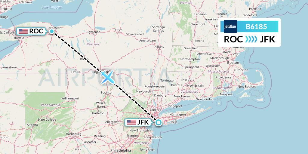 B6185 JetBlue Airways Flight Map: Rochester to New York