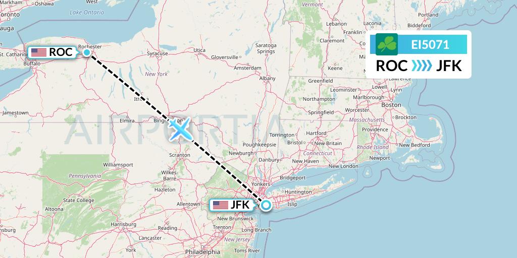 EI5071 Aer Lingus Flight Map: Rochester to New York