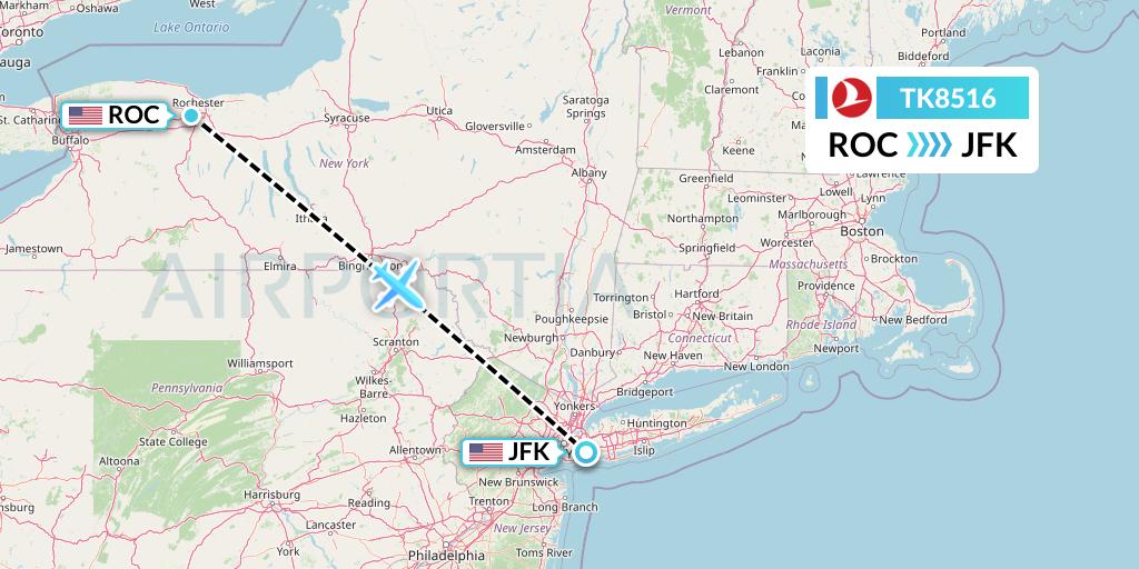 TK8516 Turkish Airlines Flight Map: Rochester to New York