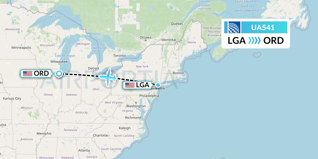 UA541 United Airlines Flight Map: New York to Chicago