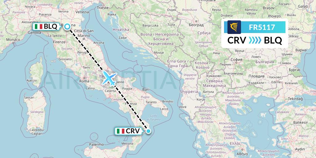 FR5117 Ryanair Flight Map: Crotone to Bologna