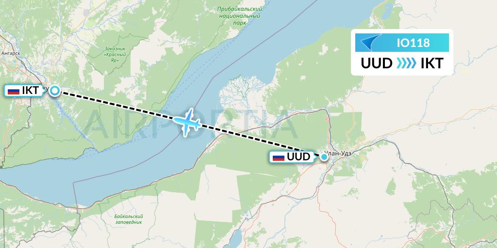 IO118 IrAero Flight Map: Ulan-Ude to Irkutsk
