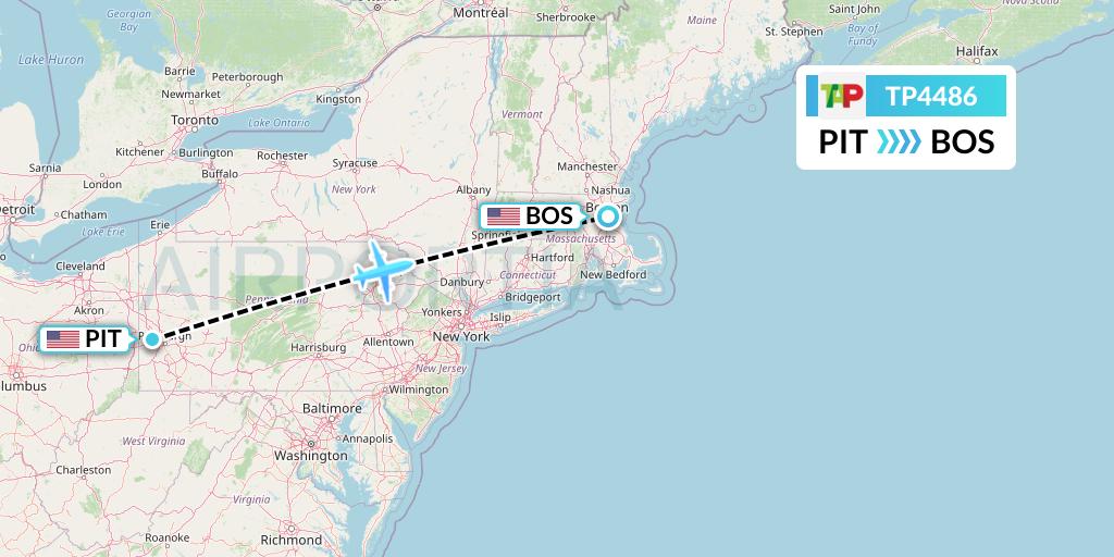TP4486 TAP Portugal Flight Map: Pittsburgh to Boston