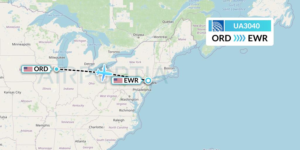 UA3040 United Airlines Flight Map: Chicago to New York