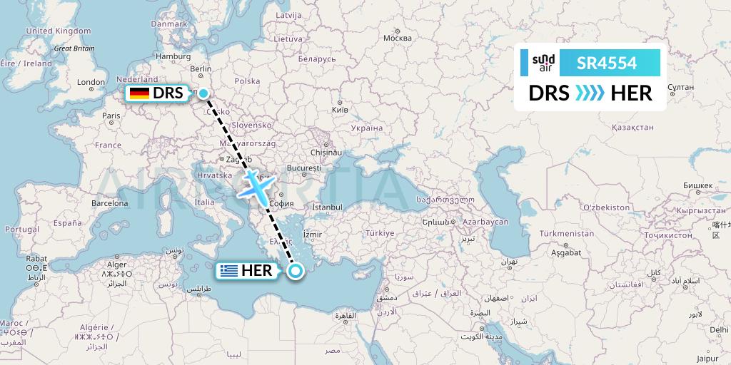 SR4554 SundAir Flight Map: Dresden to Heraklion