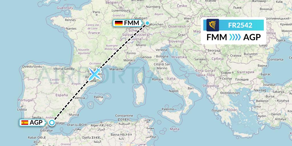 FR2542 Ryanair Flight Map: Memmingen to Malaga