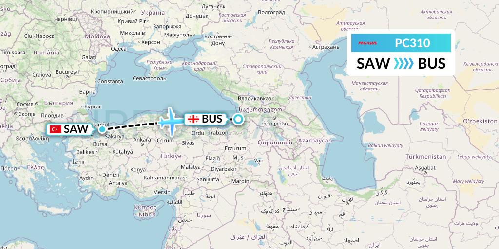 PC310 Pegasus Airlines Flight Map: Istanbul to Batumi