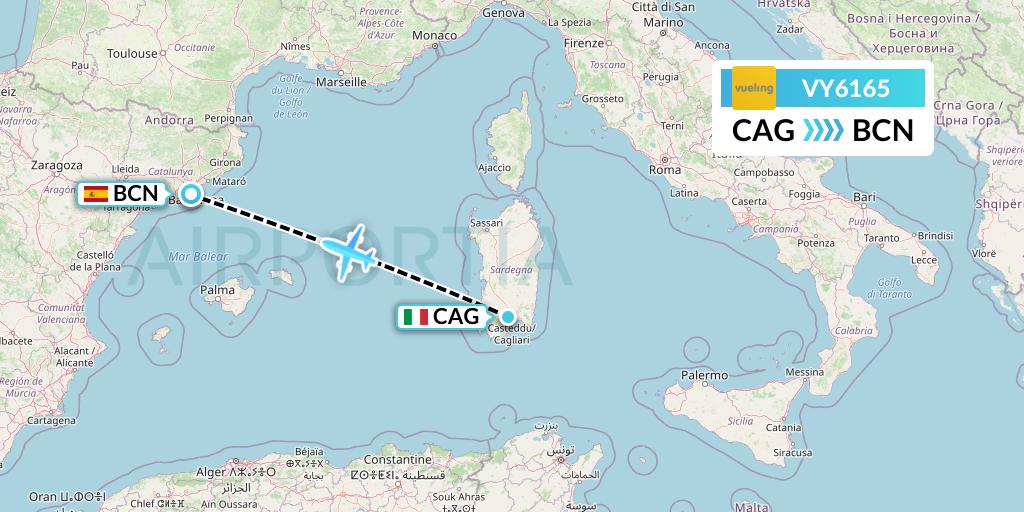 VY6165 Vueling Flight Map: Cagliari to Barcelona