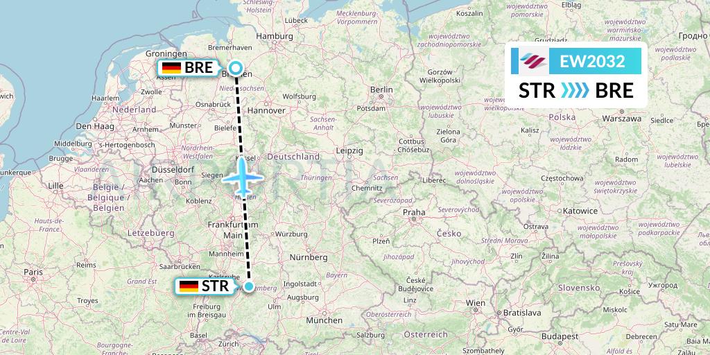 EW2032 Eurowings Flight Map: Stuttgart to Bremen
