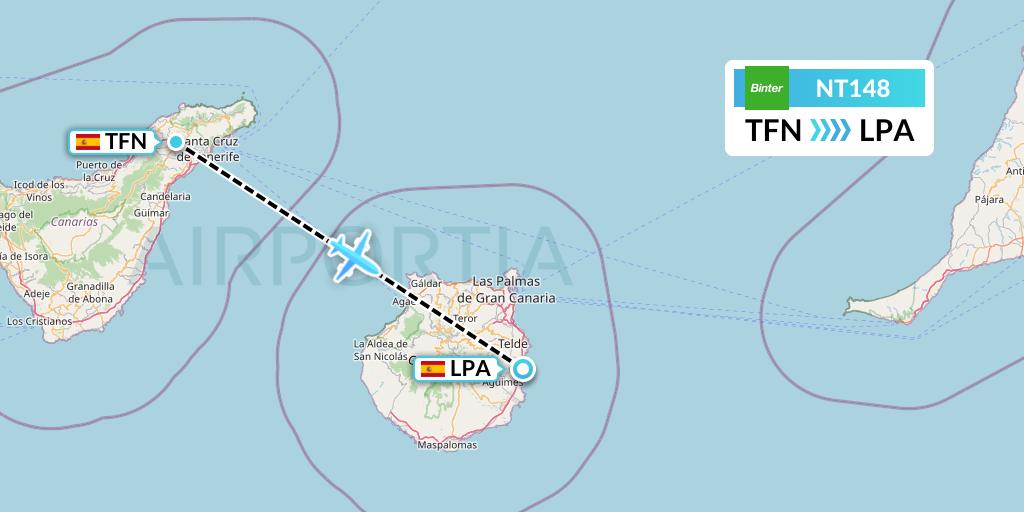NT148 Binter Canarias Flight Map: Tenerife to Las Palmas