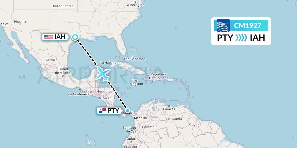 CM1927 Copa Airlines Flight Map: Panama City to Houston