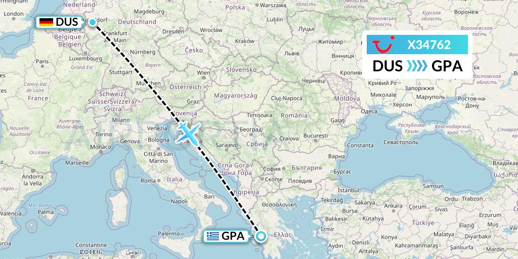X34762 TUI fly Germany Flight Map: Dusseldorf to Patras