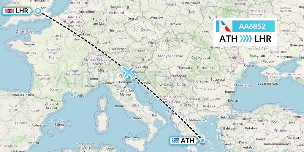 AA6852 American Airlines Flight Map: Athens to London