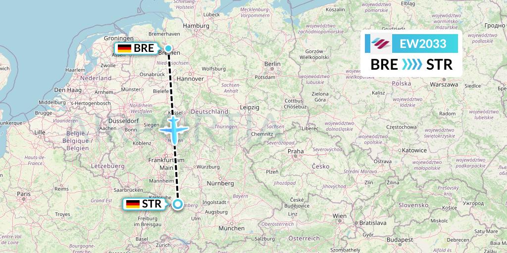 EW2033 Eurowings Flight Map: Bremen to Stuttgart