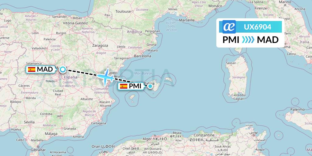 UX6904 Air Europa Flight Map: Palma de Mallorca to Madrid