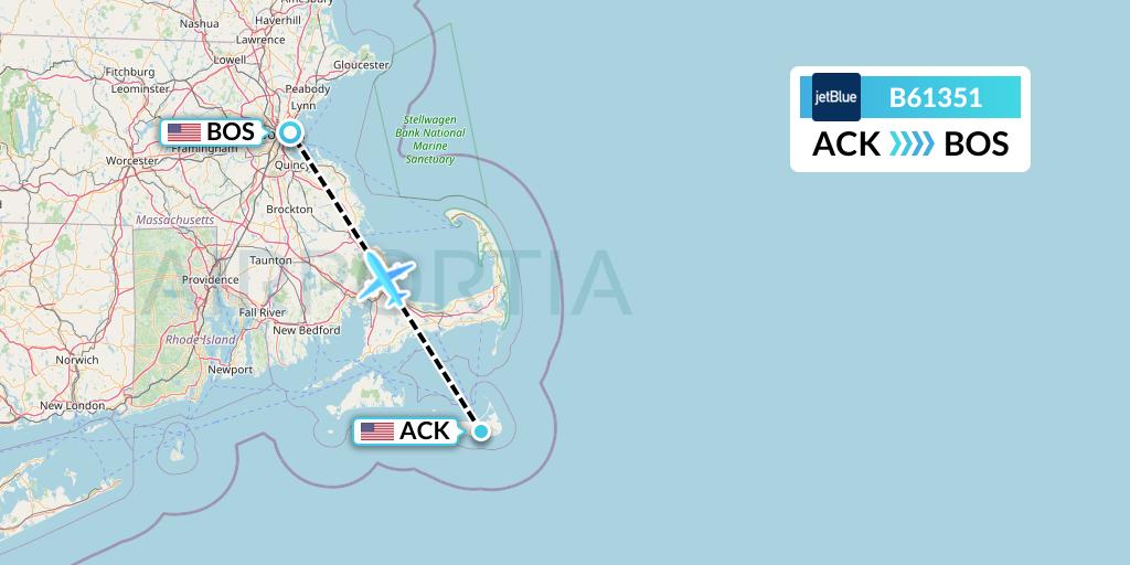 B61351 JetBlue Airways Flight Map: Nantucket to Boston