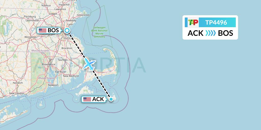 TP4496 TAP Portugal Flight Map: Nantucket to Boston