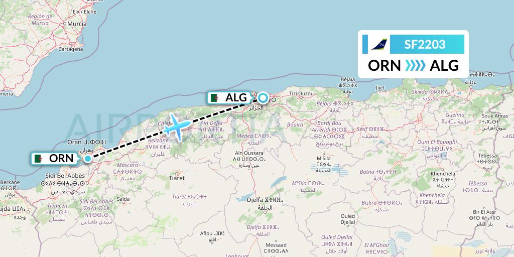 SF2203 Tassili Airlines Flight Map: Oran to Algiers