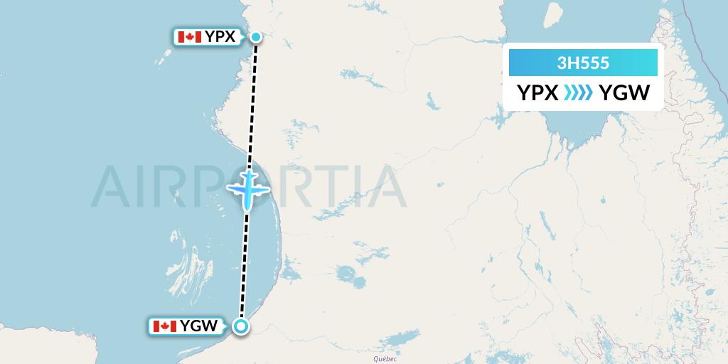 3H555 Air Inuit Flight Map: Puvirnituq to Kuujjuarapik