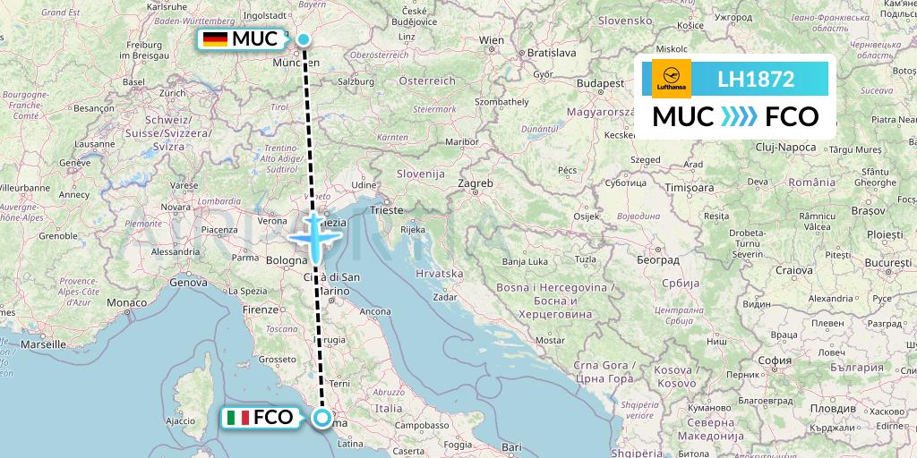 LH1872 Lufthansa Flight Map: Munich to Rome