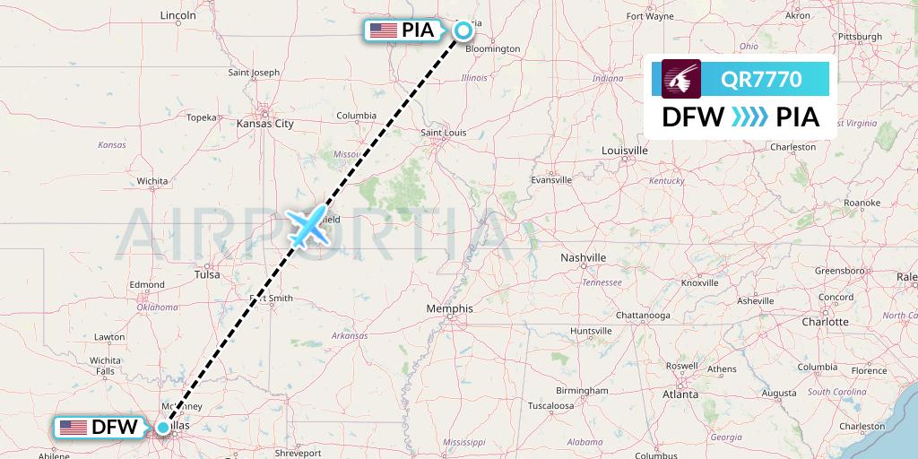 QR7770 Qatar Airways Flight Map: Dallas to Peoria