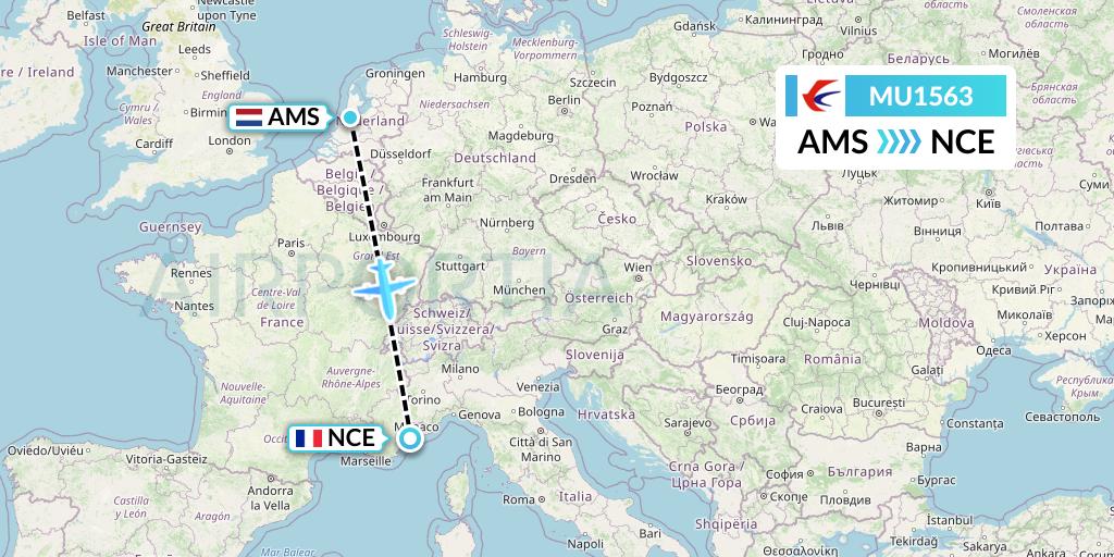 MU1563 China Eastern Airlines Flight Map: Amsterdam to Nice