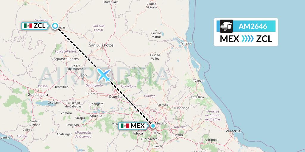 AM2646 Aeromexico Flight Map: Mexico City to Zacatecas