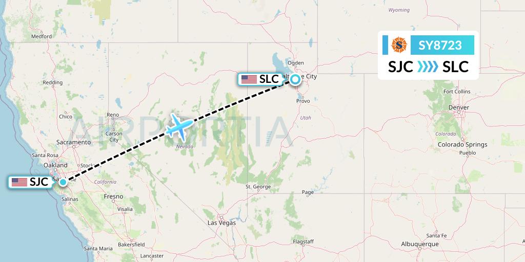 SY8723 Sun Country Airlines Flight Map: San Jose to Salt Lake City