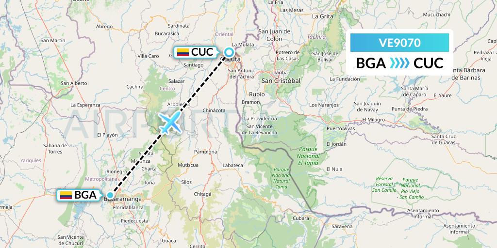 VE9070 Easyfly Flight Map: Bucaramanga to Cucuta