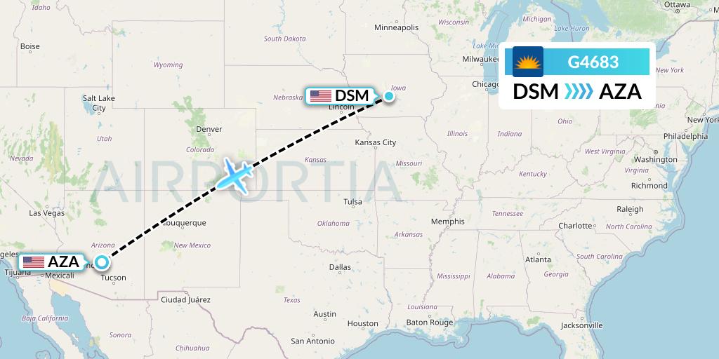 G4683 Allegiant Air Flight Map: Des Moines to Phoenix