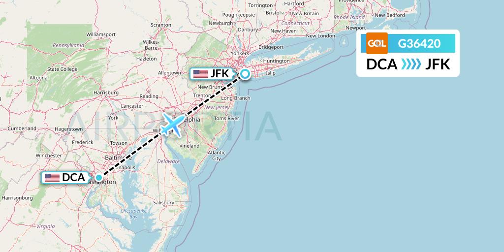 G36420 GOL Transportes Aeros Flight Map: Washington to New York