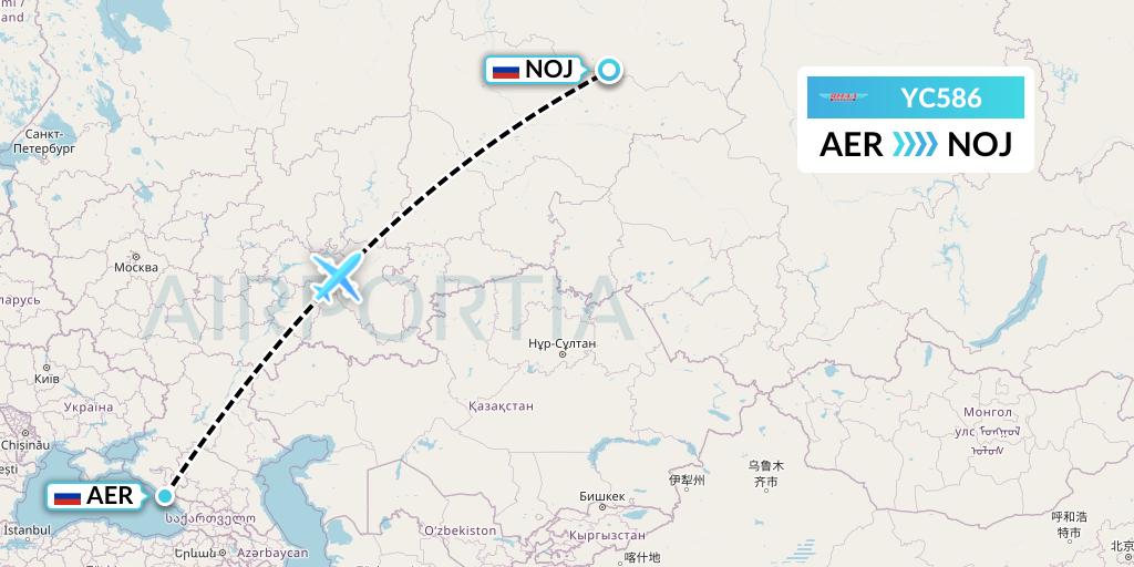 YC586 Yamal Airlines Flight Map: Sochi to Noyabrsk